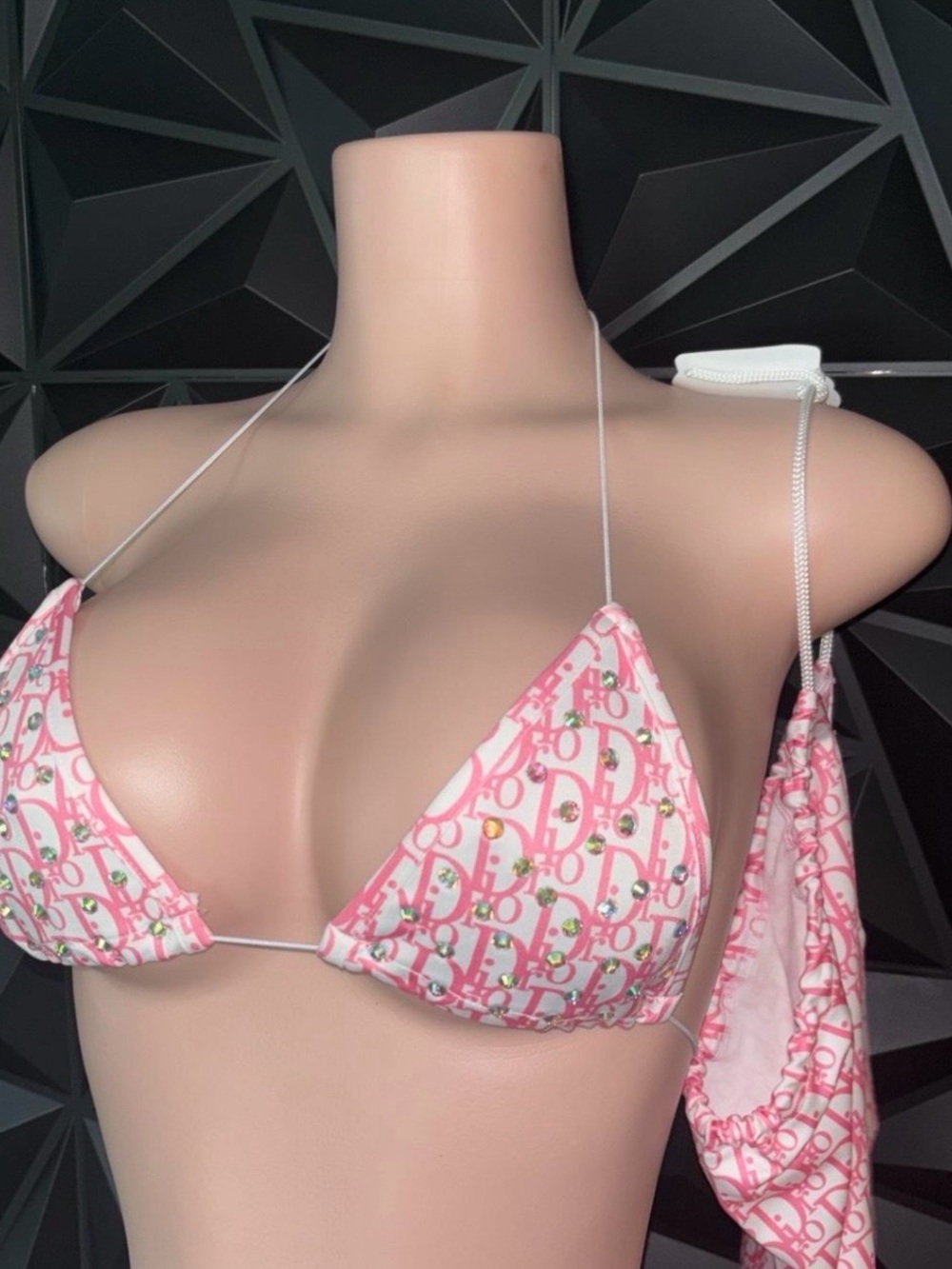 Designer Pink Monogram Triangle Bikini Top - Women’s Swimwear